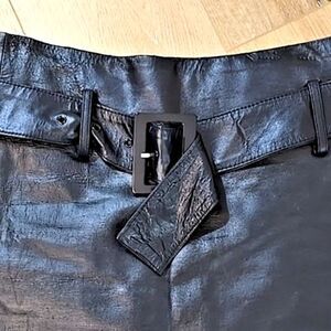 Vtg Cache Leather Belted Mini Skirt Sz 8 Y2K Black Rocker Edgy Grunge Punk Moto